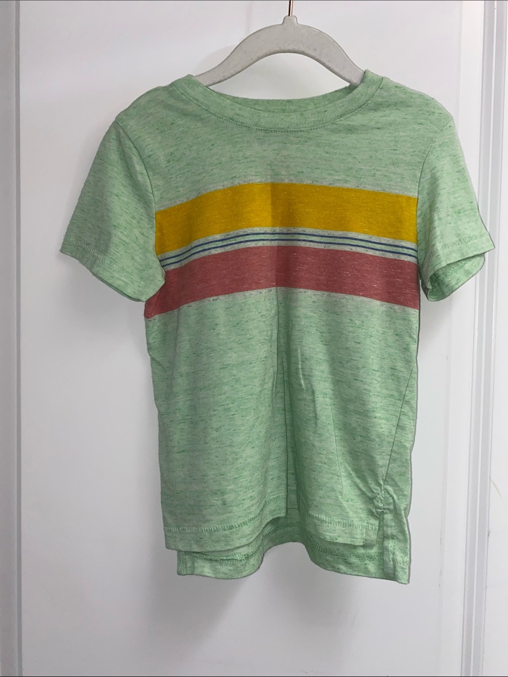 okie dokie Mint Green Tee with Yellow and Red Stripes
